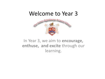 Welcome to Year 3 In Year 3, we aim to encourage, enthuse,  and excite through our  learning.  Key