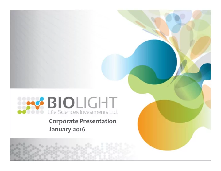 corporate presentation january 2016 forward looking