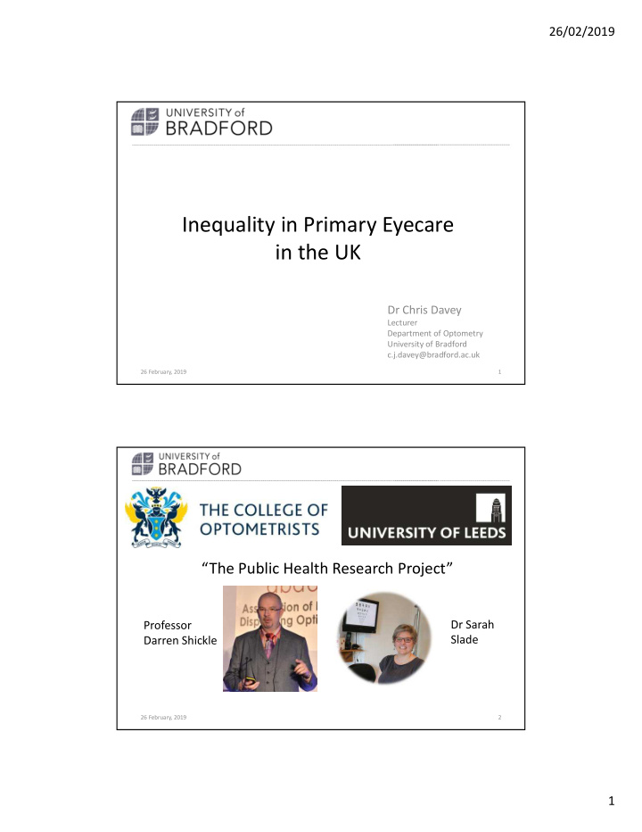 inequality in primary eyecare in the uk