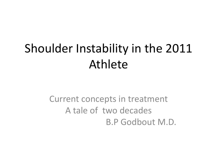 shoulder instability in the 2011 athlete