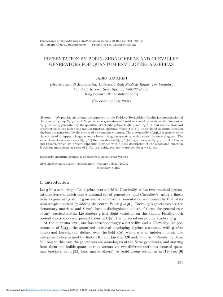 presentation by borel subalgebras and chevalley