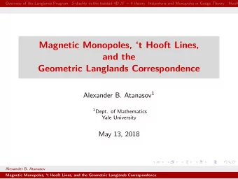 Magnetic Monopoles, t Hooft Lines,  and the  Geometric Langlands Correspondence Alexander B.