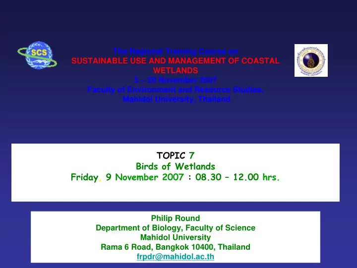 topic 7 birds of wetlands friday 9 november 2007 08 30 12