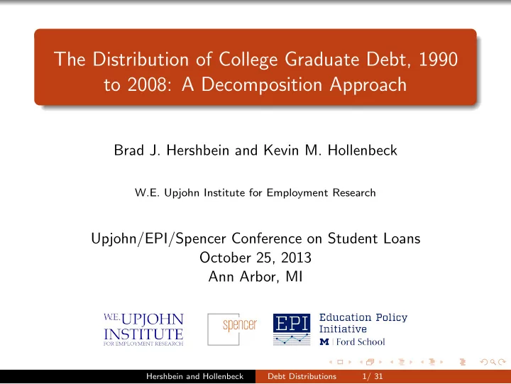 the distribution of college graduate debt 1990 to 2008 a