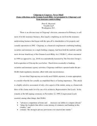 Citigroup to Congress:  Never Mind!  (Some reflections on the Gramm-Leach-Bliley Act prompted by