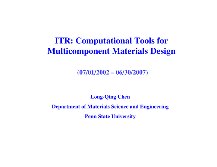 itr computational tools for multicomponent materials