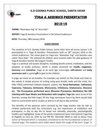 Yoga  Yoga &amp;  &amp; Aer  Aerobics Prese  obics Presentation  ntation  2015  2015-16 16 THEME: