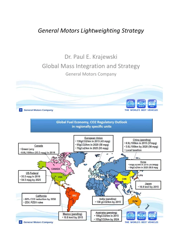 general motors lightweighting strategy dr paul e