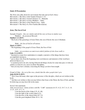 Study 25 Presentation  The Story also talks about five movements that take part in Gods Story: