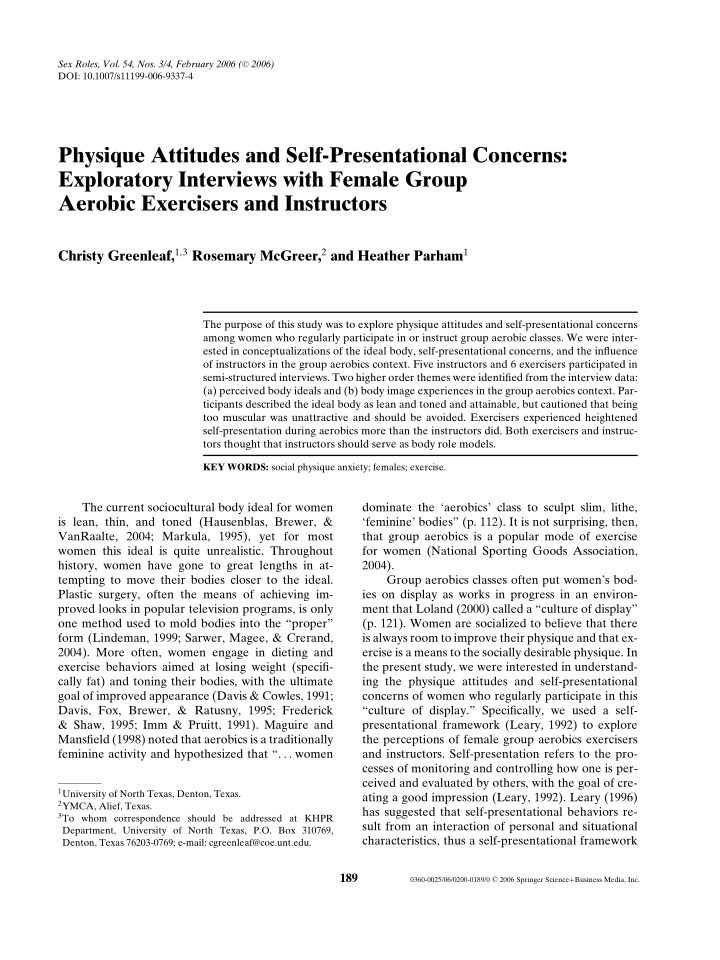 physique attitudes and self presentational concerns