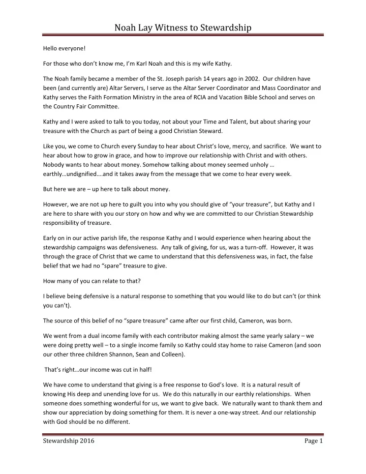 noah lay witness to stewardship