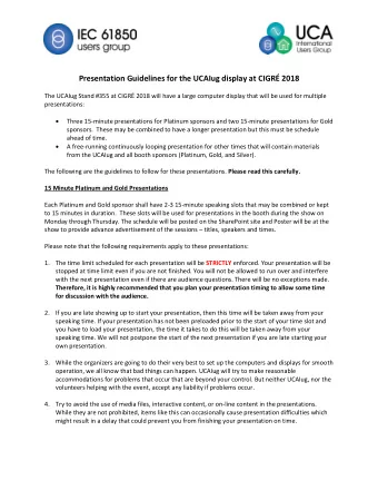 Presentation Guidelines for the UCAIug display at CIGR 2018  The UCAIug Stand #355 at CIGR 2018