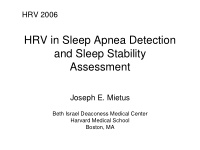 hrv in sleep apnea detection and sleep stability