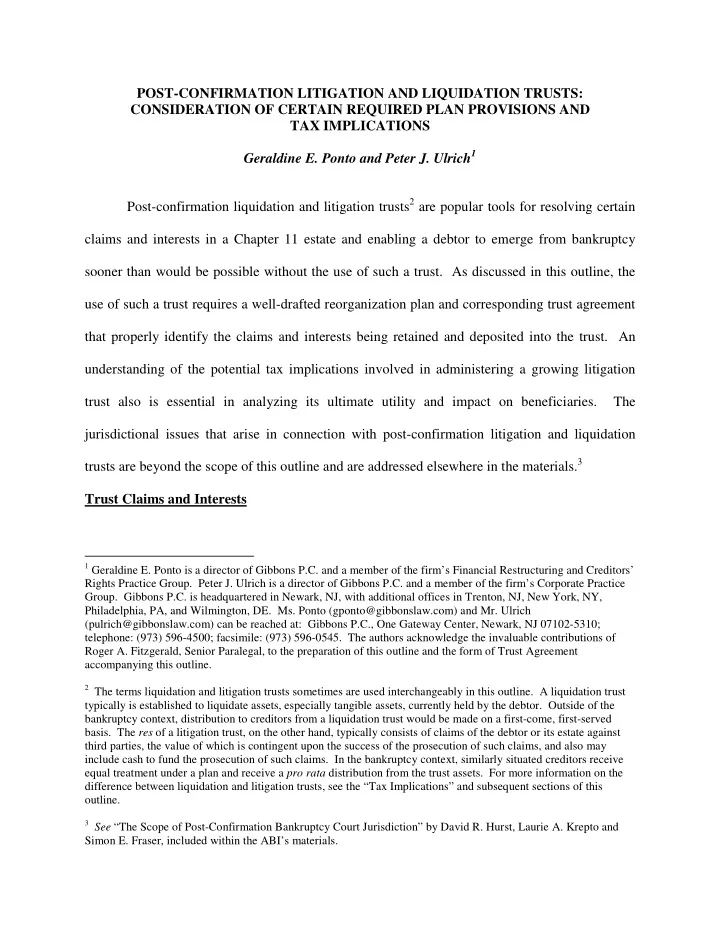 post confirmation litigation and liquidation trusts