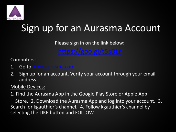 sign up for an aurasma account