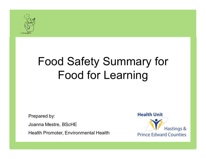 food safety summary for food for learning