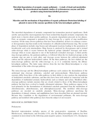 phenols to unravel the enzyme specificity in the beta-ketoadipate pathway  The microbial