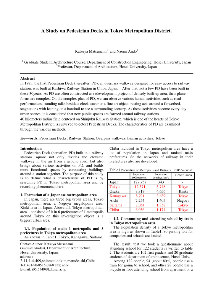 a study on pedestrian decks in tokyo metropolitan district