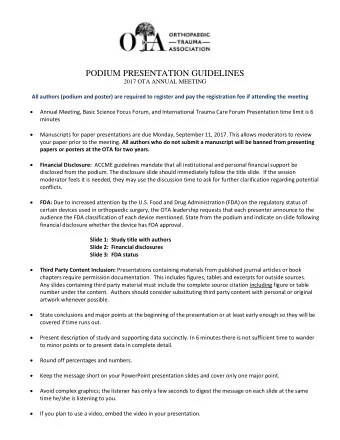 PODIUM PRESENTATION GUIDELINES  2017 OTA ANNUAL MEETING  All authors (podium and poster) are