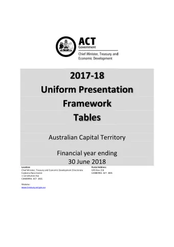Tables  Australian Capital Territory  Financial year ending  30 June 2018  Location:  Postal