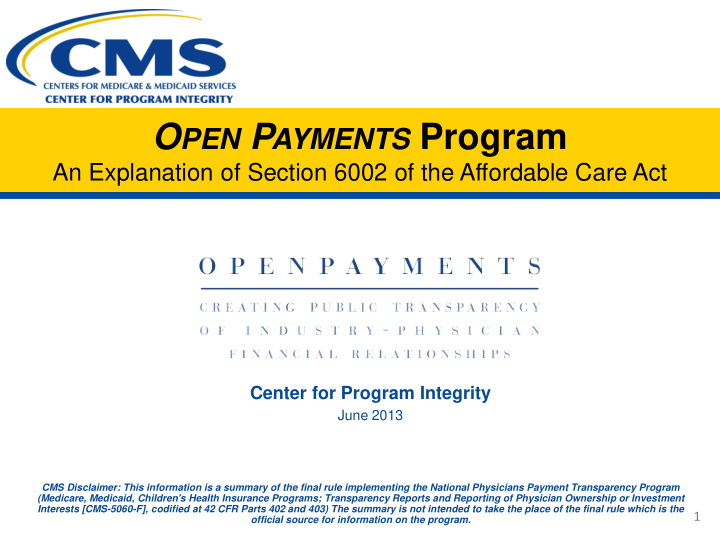 o pen p ayments program