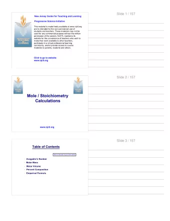 Mole / Stoichiometry  Calculations  www.njctl.org  Slide 3 / 157  Table of Contents  Click on the