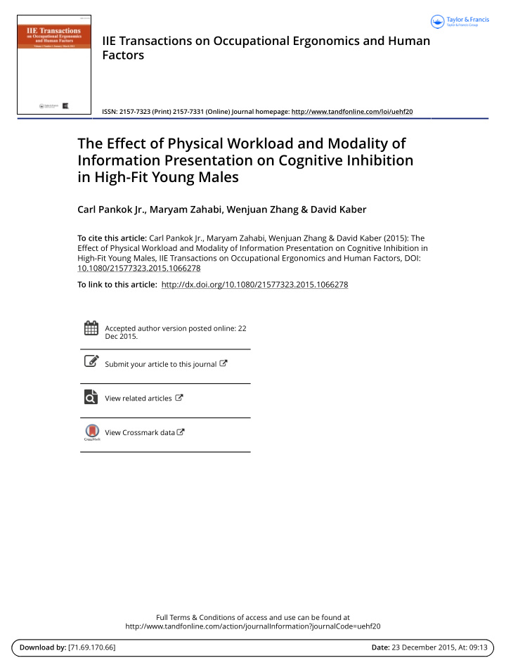 the effect of physical workload and modality of