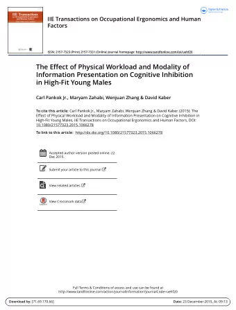 The Effect of Physical Workload and Modality of  Information Presentation on Cognitive Inhibition