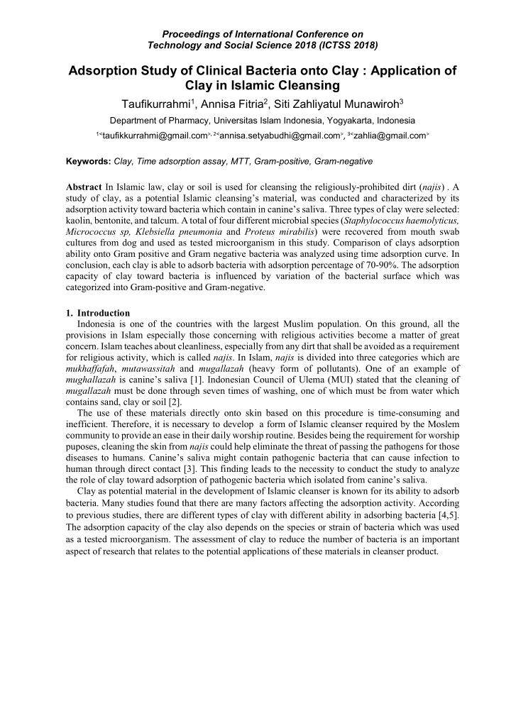 adsorption study of clinical bacteria onto clay