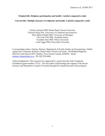 Zimmer et al., IUSSP 2017  Original title: Religious participation and health: A global comparative