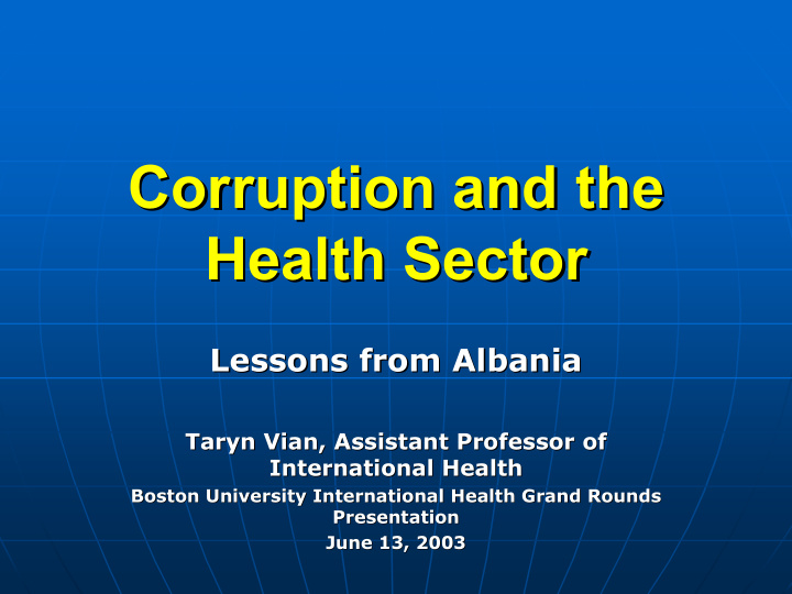corruption and the corruption and the health sector