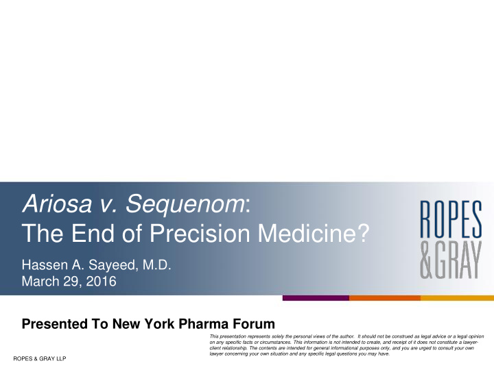 ariosa v sequenom the end of precision medicine
