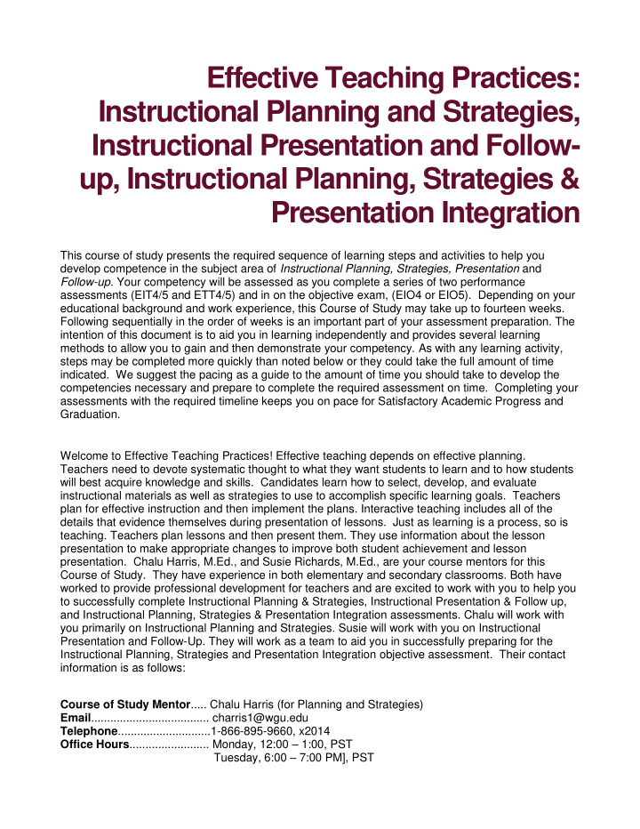 effective teaching practices instructional planning and
