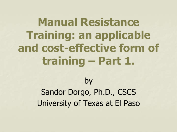 manual resistance training an applicable and cost