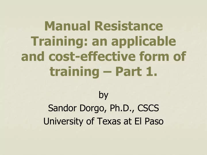 manual resistance training an applicable and cost