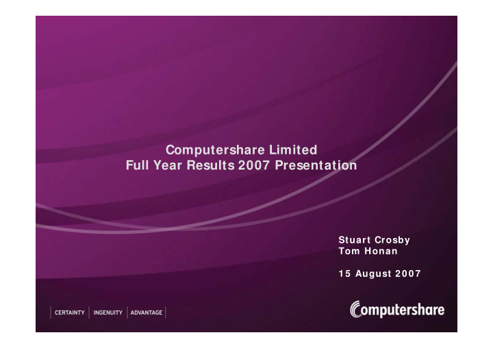computershare limited full year results 2007 presentation