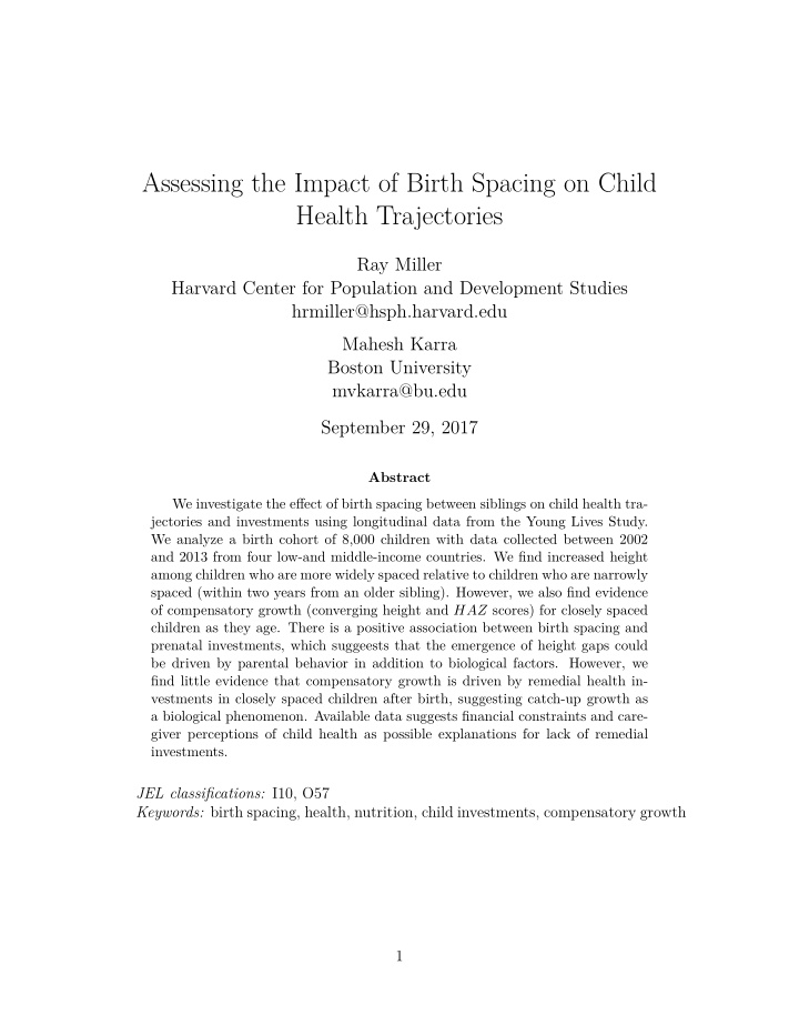 assessing the impact of birth spacing on child health