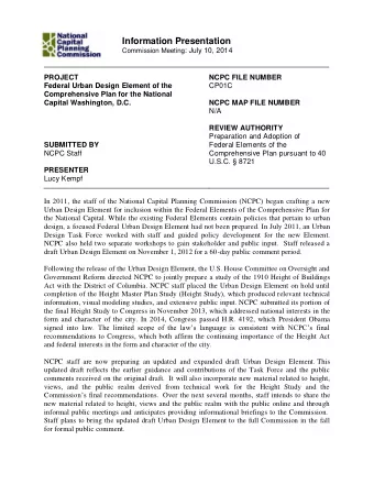 Information Presentation Commission Meeting : July 10, 2014 PROJECT NCPC FILE NUMBER  Federal Urban
