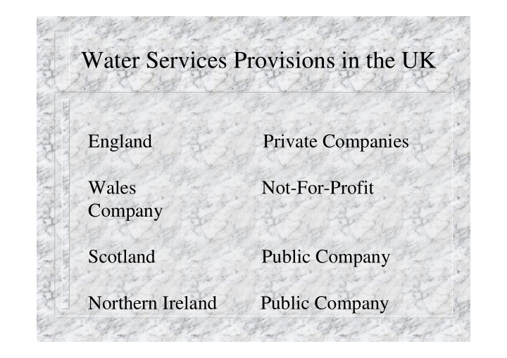 water services provisions in the uk