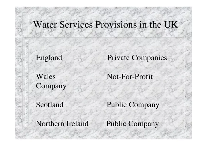 water services provisions in the uk