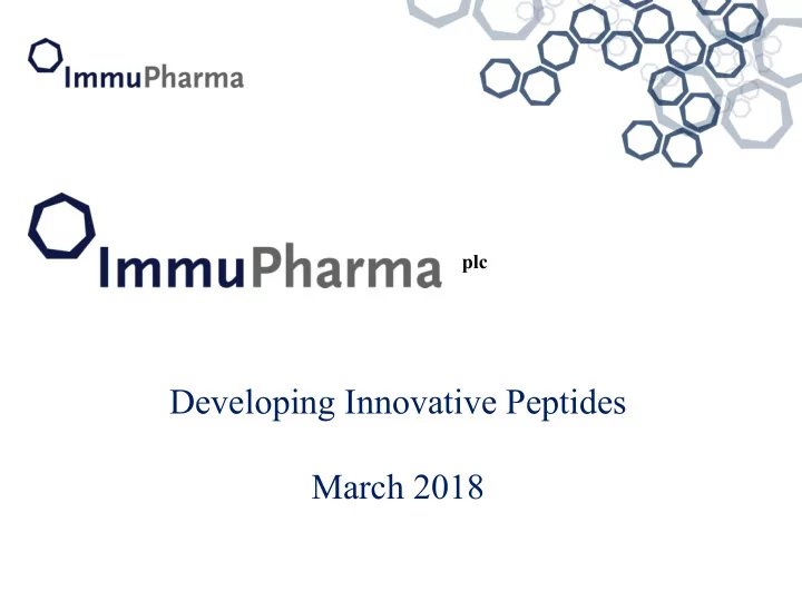 developing innovative peptides march 2018 disclaimer