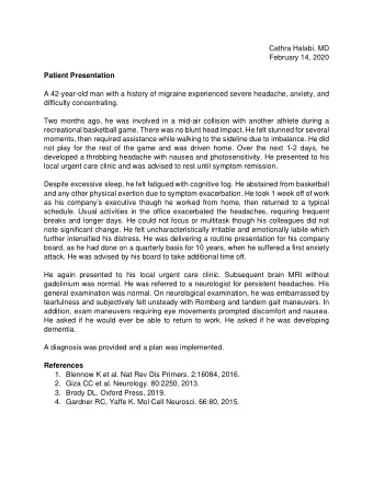 Cathra Halabi, MD  February 14, 2020  Patient Presentation  A 42-year-old man with a history of