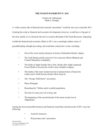 THE YEAR IN BANKRUPTCY: 2011  Charles M. Oellermann  Mark G. Douglas  A roller-coaster ride of