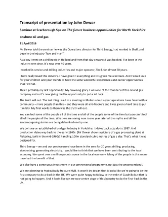 Transcript of presentation by John Dewar Seminar at Scarborough Spa on The future business