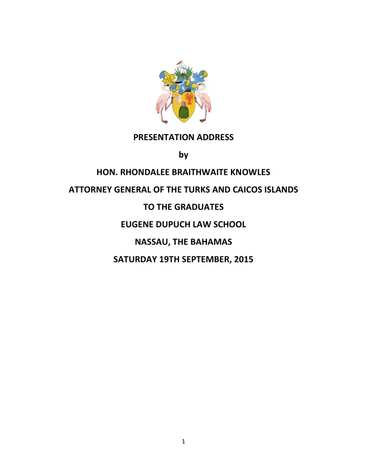 presentation address by hon rhondalee braithwaite knowles