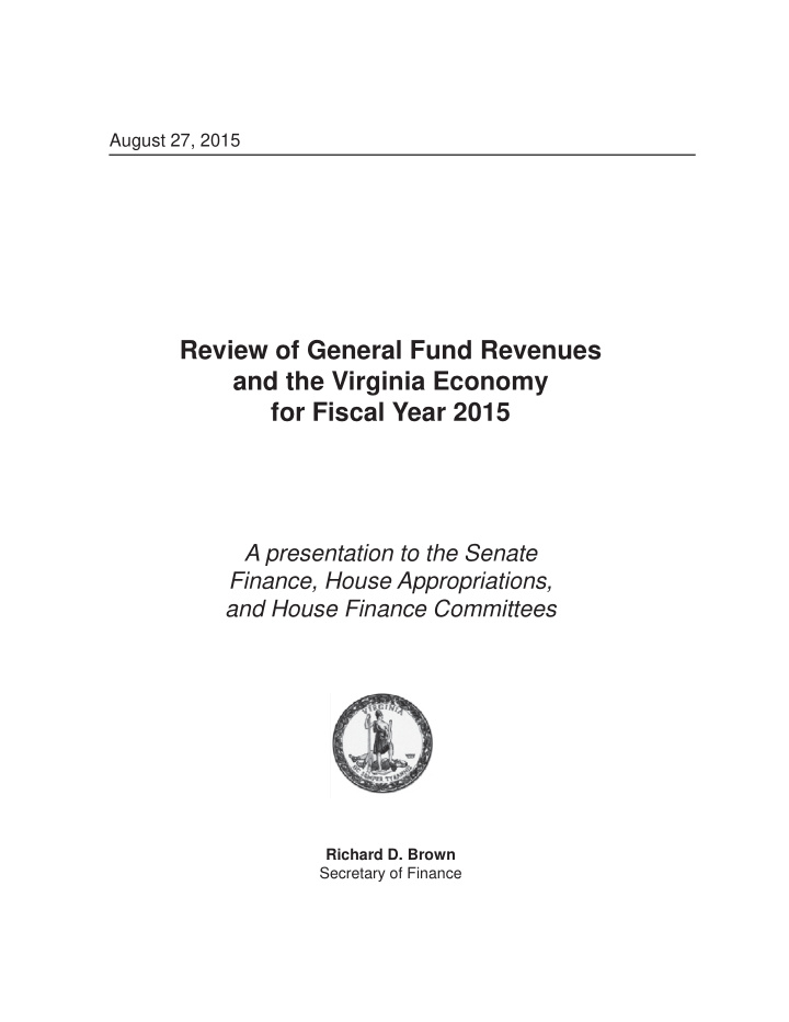 review of general fund revenues and the virginia economy