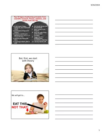 EAT THIS  NOT THAT!  1  9/26/2018  But first,  we need to learn Why theory  first?  Theory based