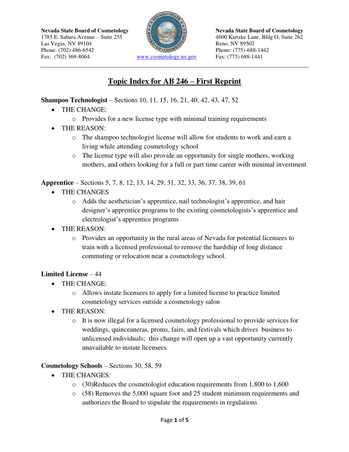 topic index for ab 246 first reprint