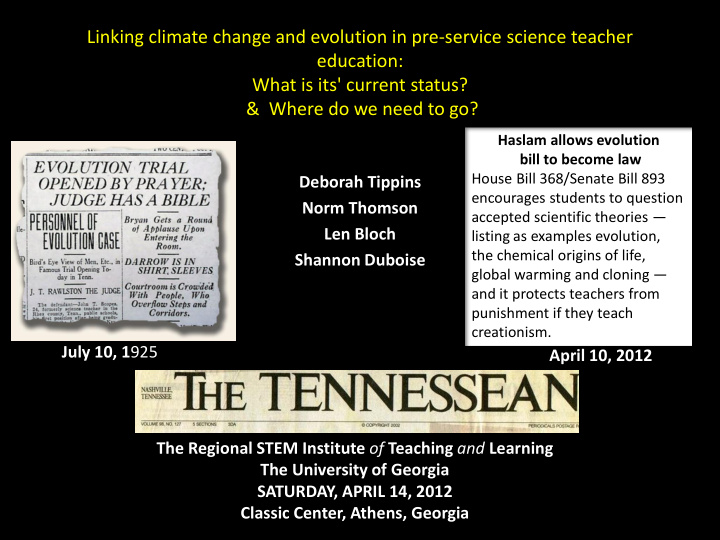 linking climate change and evolution in pre service