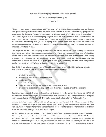 Summary of PFAS sampling for Maine public water systems  Maine CDC Drinking Water Program  October